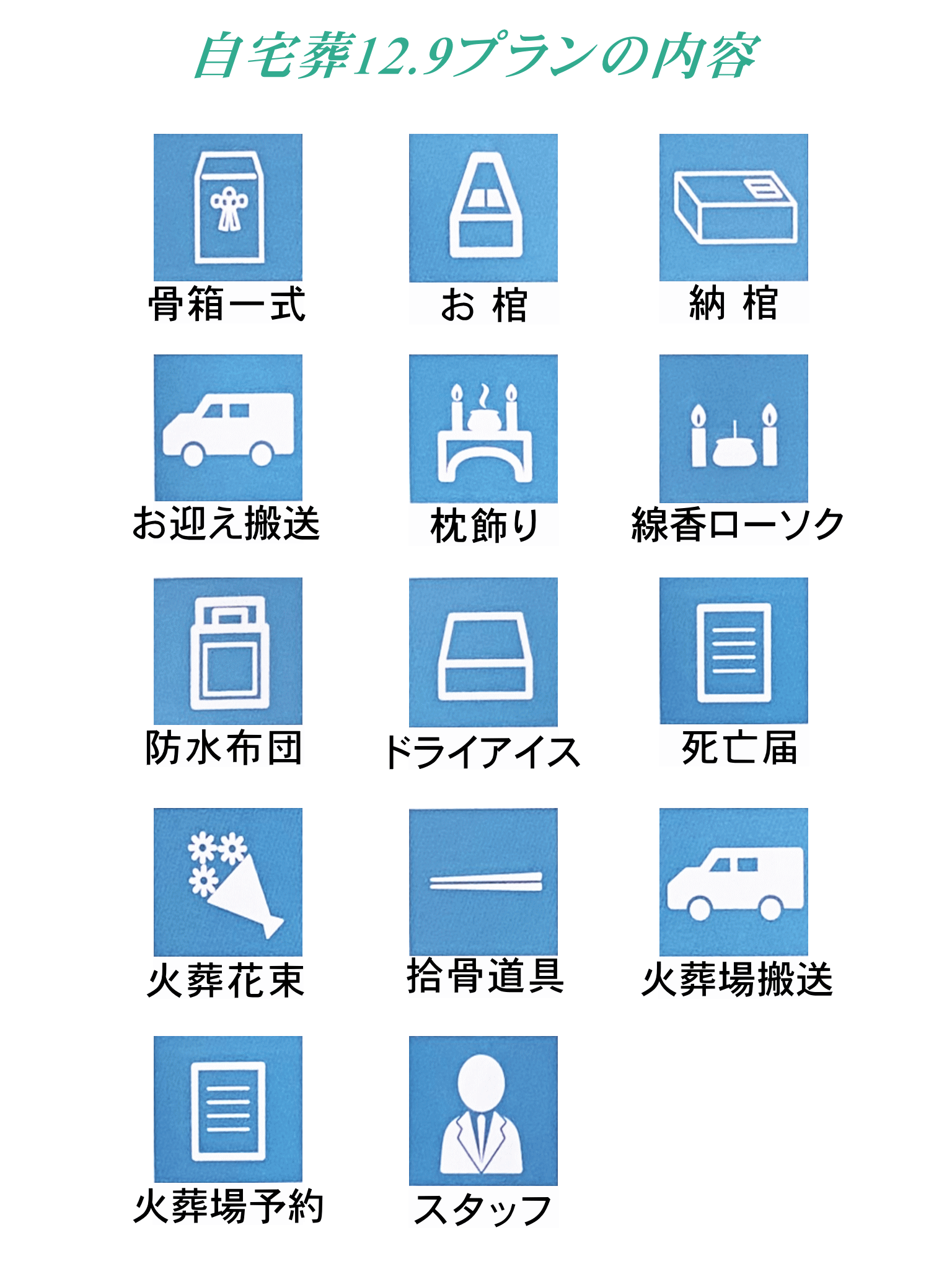 自宅葬12.9プランに下記全て含まれています。