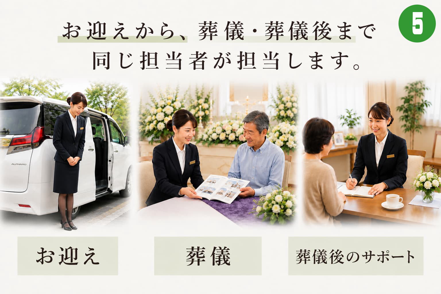 お迎えから葬儀後まで同じ担当者がサポート